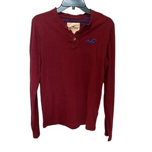 Men’s Hollister Sz Medium Shirt Long Sleeve Burgundy Cotton 3 Button